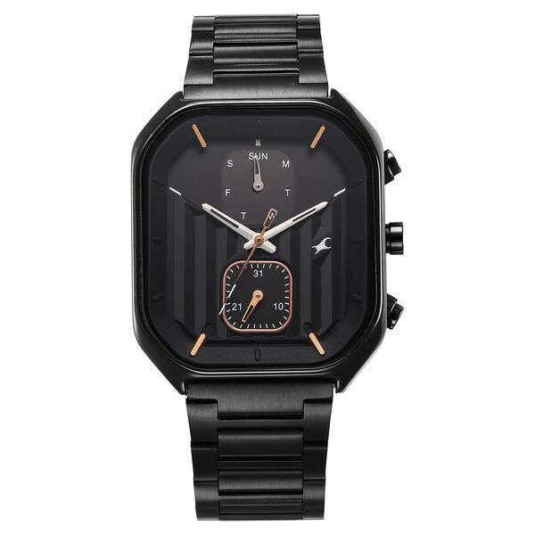 Fastrack Fleek Quartz Multifunction Black Dial Black Stainless Steel Strap Watch for Guys - image number 0