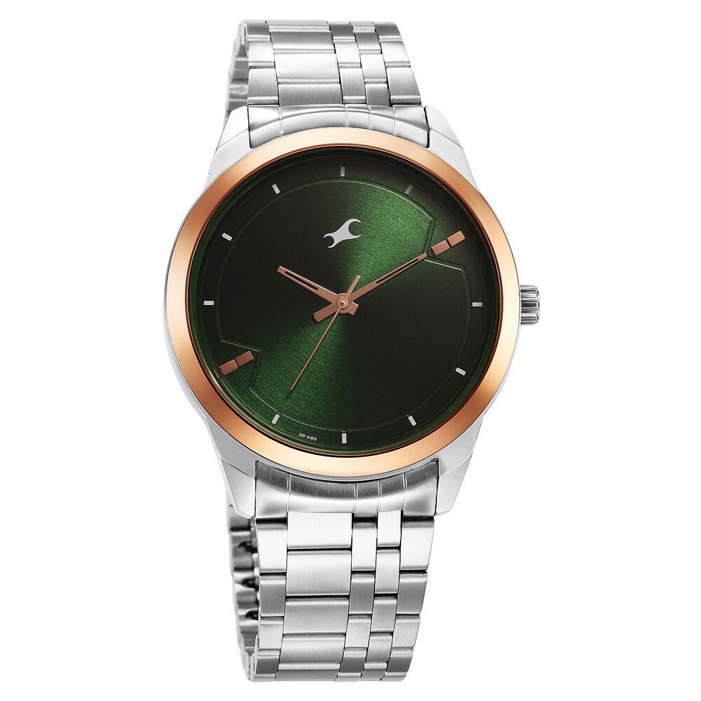 Buy Online Fastrack Stunners Quartz Analog Green Dial Metal Strap Watch for Guys 3308km03 Fastrack