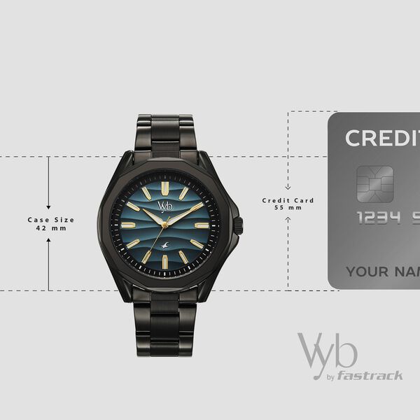 Vyb Drift By Fastrack Quartz Analog Blue Dial Black Stainless Steel Strap Watch For Guys - image number 3