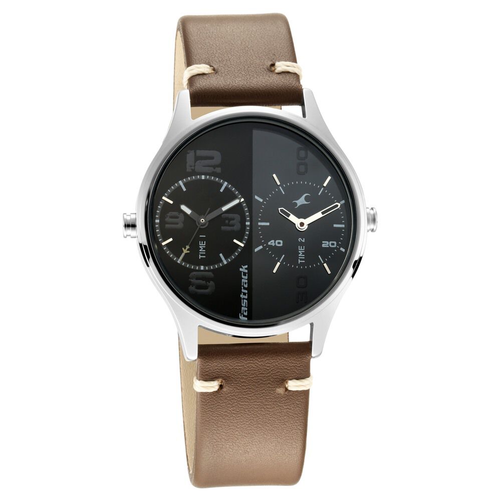 Buy Online Fastrack Tripster Quartz Analog Bicolour Dial Leather Strap Watch for Guys nr3237sl03 Fastrack