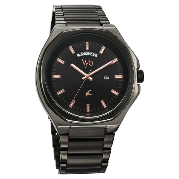 Vyb Orion By Fastrack Quartz Analog Black Dial Metal Strap Watch For Guys - image number 0