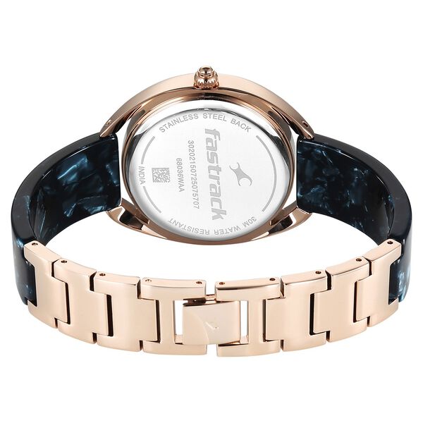 Fastrack Younique Quartz Analog Blue Mother Of Pearl Dial Two Toned Acetate & Metal Strap Watch For Girls - image number 5