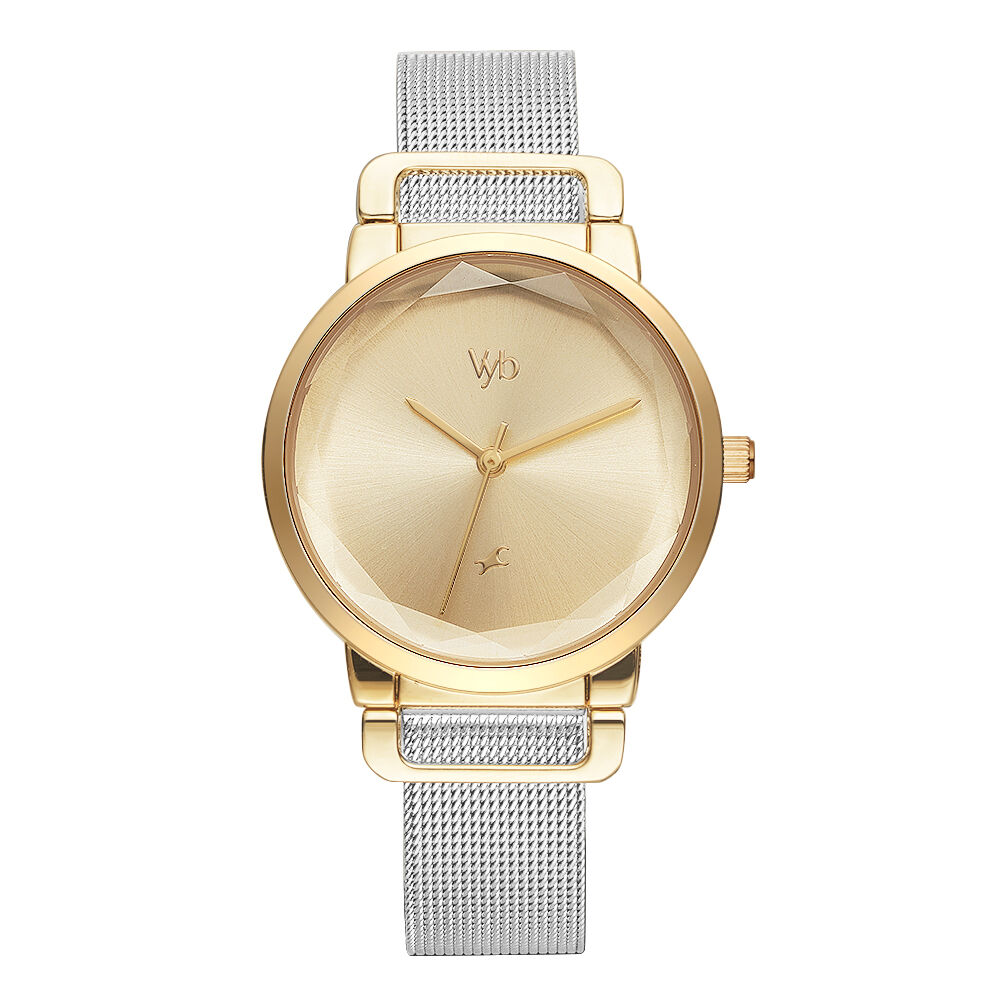 Vyb by Fastrack Quartz Analog Golden Dial Stainless Steel Strap
