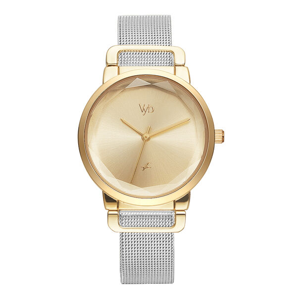 Fastrack Vyb Classique Quartz Analog Golden Dial Stainless Steel Strap Watch for Girls - image number 0