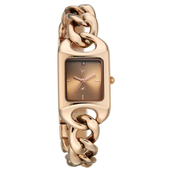 Vyb Prodigy By Fastrack Quartz Analog Brown Dial Rose Gold Metal Strap Watch For Girls - image number 1