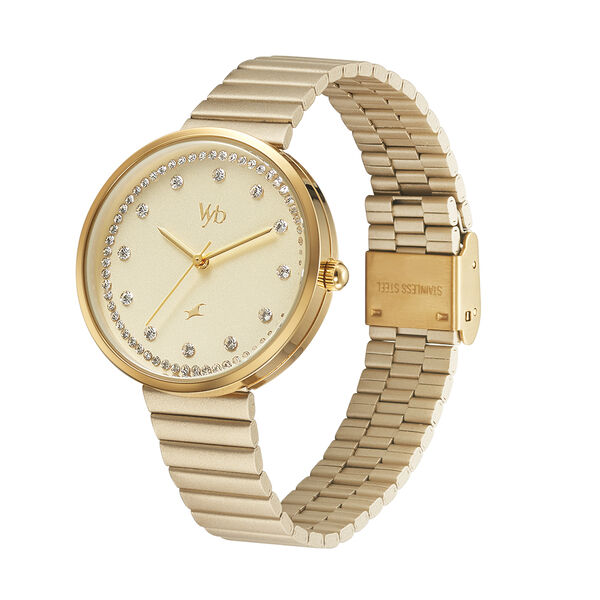 Fastrack Vyb Mirage Quartz Analog Golden Dial Stainless Steel Strap Watch for Girls - image number 3