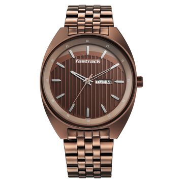 Fastrack Snob X Brown Dial Metal Strap Watch for Guys