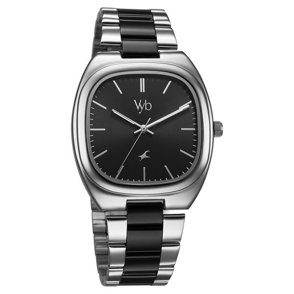 Fastrack Vyb Aviator Quartz Analog Black Dial Two Toned Metal Strap Watch For Guys - image number 2