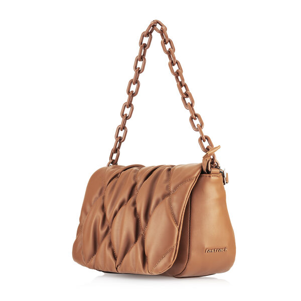 Fastrack Pleat-Quilted Satchel with Acetate Chain Handle in Tan - image number 2