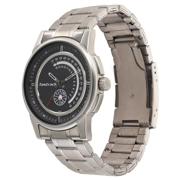 Fastrack Go Skate Quartz Analog with Day and Date Black Dial Stainless Steel Strap Watch for Guys - image number 2