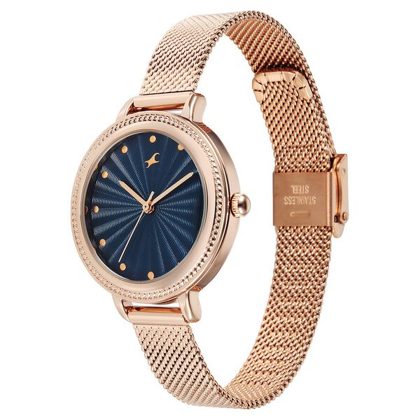 Fastrack Stunners Quartz Analog Blue Dial Rose Gold Stainless Steel Strap Watch For Girls - image number 2