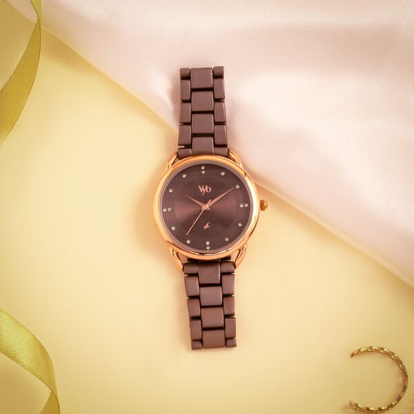 Vyb Charmer By Fastrack Quartz Analog Brown Dial Metal Strap Watch For Girls - image number 0