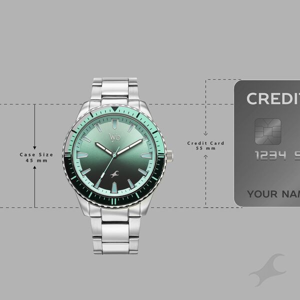 Vyb Hustler By Fastrack Quartz Analog Green Dial Silver Metal Strap Watch For Guys - image number 3