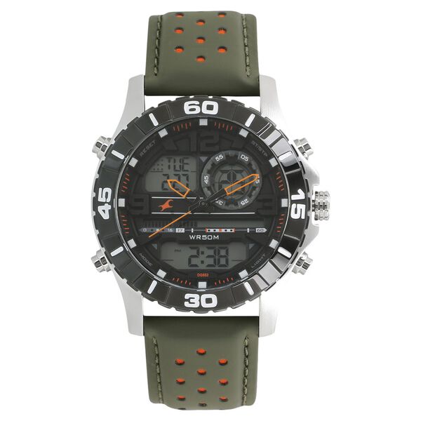 Fastrack Quartz Analog Digital Orange Dial Leather Strap Watch for Guys - image number 0