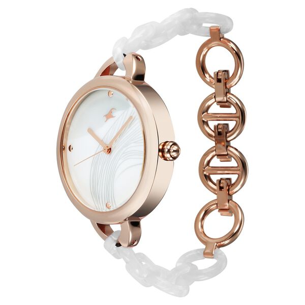 Fastrack Younique Quartz Analog Mother Of Pearl Dial Acetate And Metal Strap Watch For Girls - image number 4