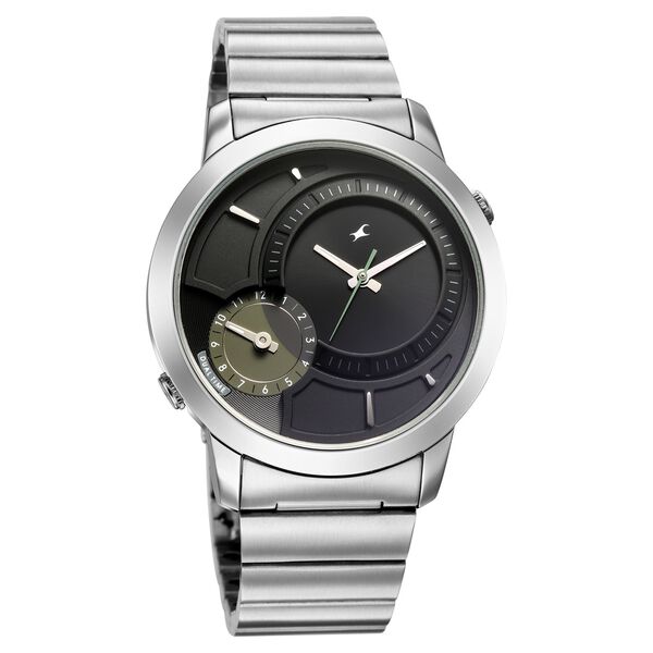 Fastrack Pulse IV Dual Time Watch for Men with Black Sunray Dial & Silver Metal Strap - image number 1