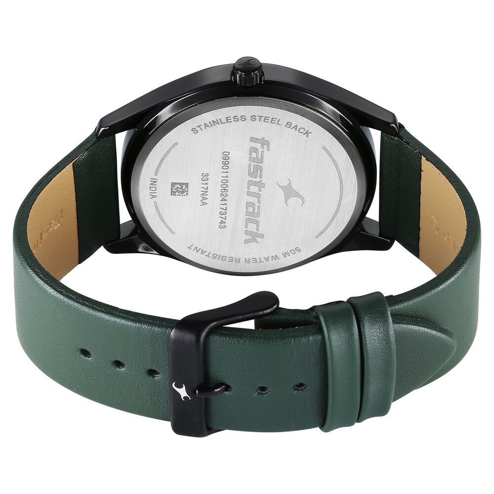 Buy Online Fastrack Stunners Quartz Analog Black Dial Green Leather Strap Watch For Guys 3317nl01 Fastrack