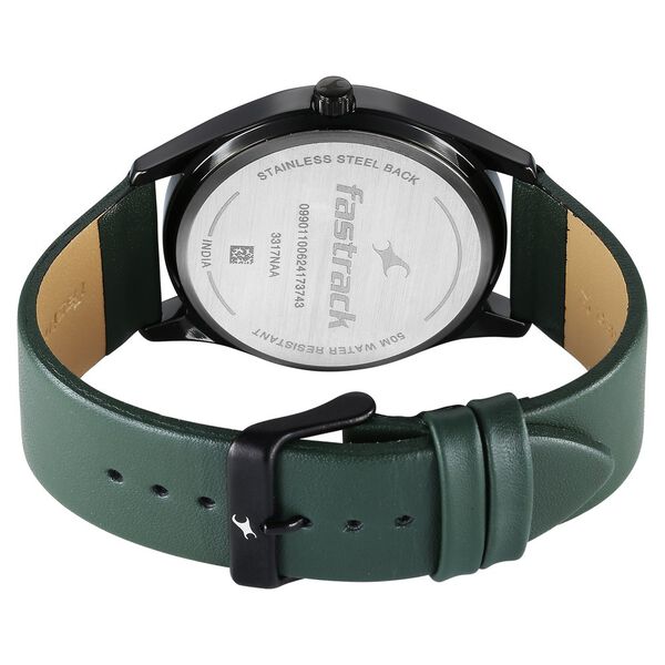 Fastrack Stunners Quartz Analog Black Dial Green Leather Strap Watch For Guys - image number 4