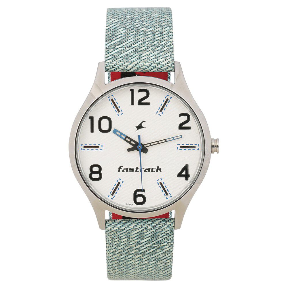 Fastrack Denim Quartz Analog White Dial Leather Strap Watch for Guys