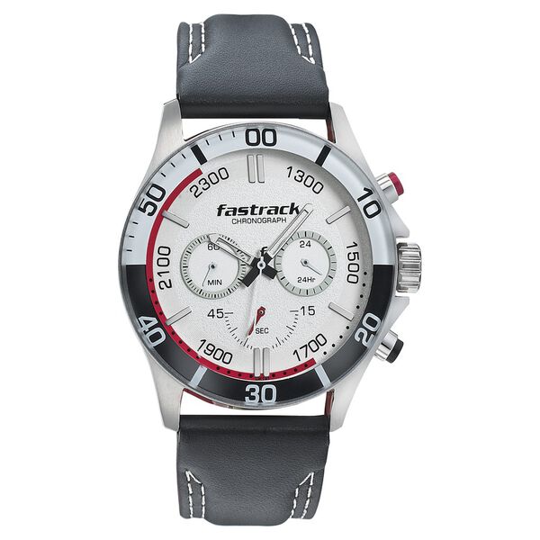 Fastrack Hitlist Quartz Chronograph White Dial Leather Strap Watch for Guys - image number 1