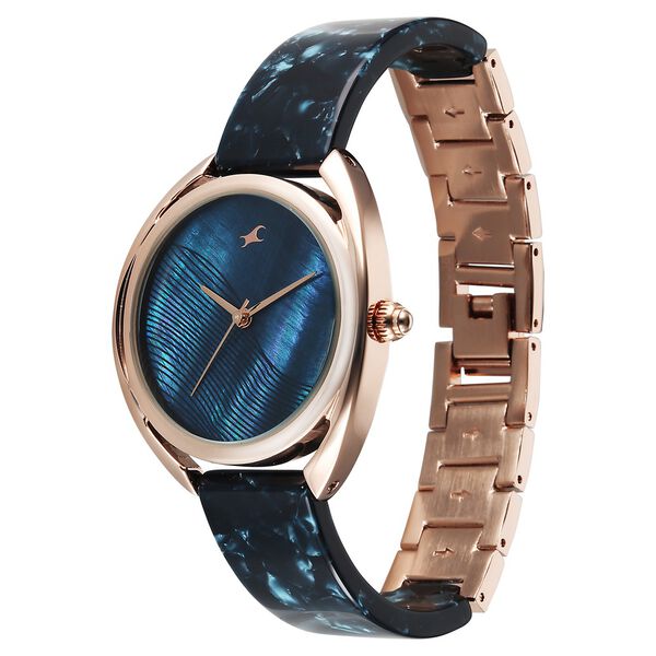 Fastrack Younique Quartz Analog Blue Mother Of Pearl Dial Two Toned Acetate & Metal Strap Watch For Girls - image number 2