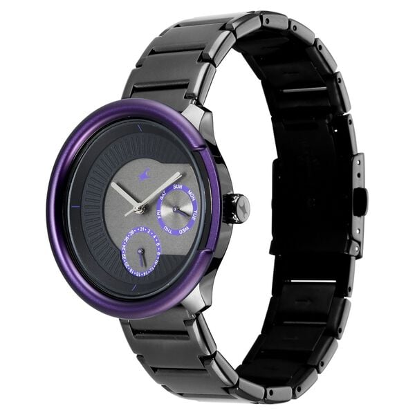 Fastrack Multifunction Textured Black Dial Men's Watch with Integrated Black Metal Bracelet - image number 2