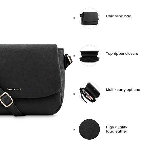 Fastrack Sling Bag with Adjustable Strap in Black - image number 8