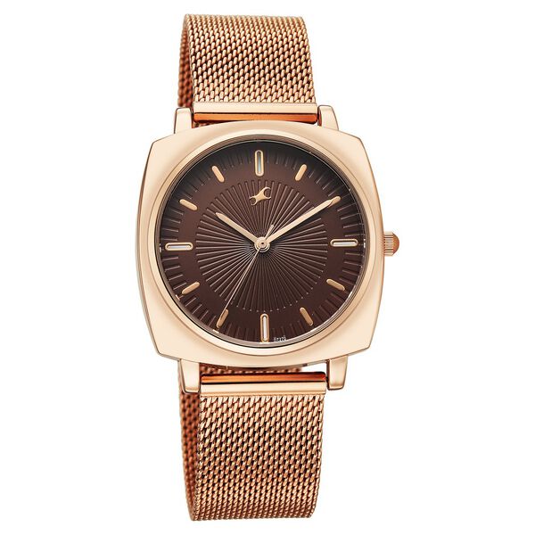 Fastrack Stunners Quartz Analog Brown Dial Rose Gold Stainless Steel Strap Watch For Girls - image number 1