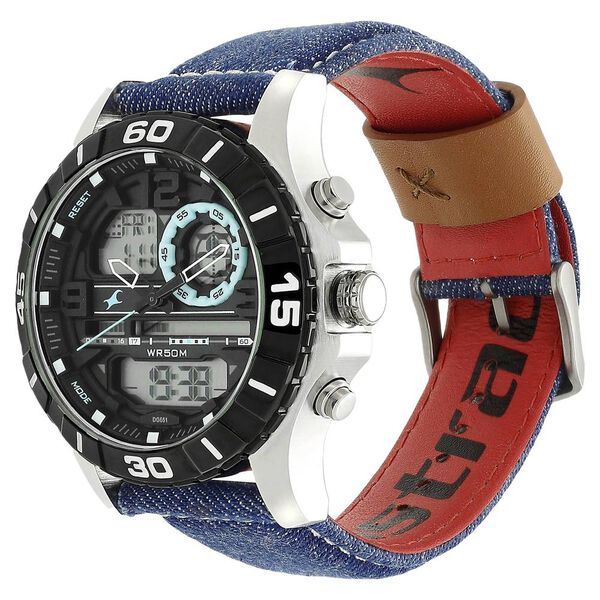Fastrack Denim Quartz Analog Digital Blue Dial Denim Strap Watch for Guys - image number 2