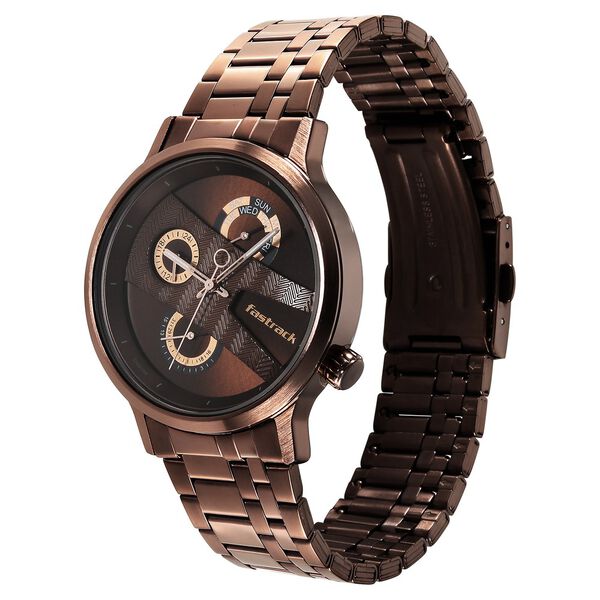 Fastrack Exuberant Quartz Multifunction Brown Dial Stainless Steel Strap Watch for Guys - image number 3
