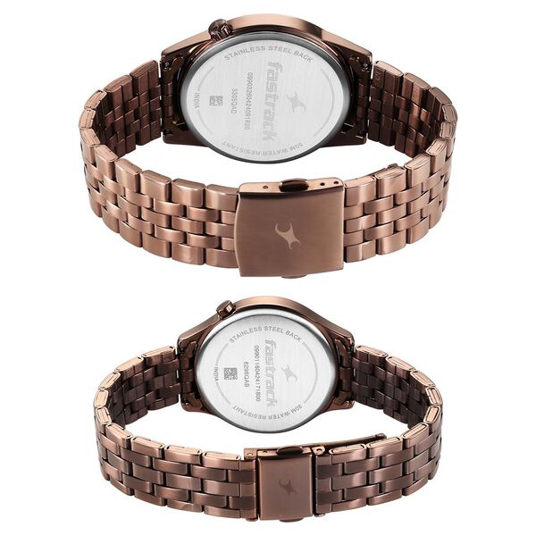 Fastrack Mixmatched Quartz Analog Brown Dial With Brown Metal Strap Watch For Couple - image number 4