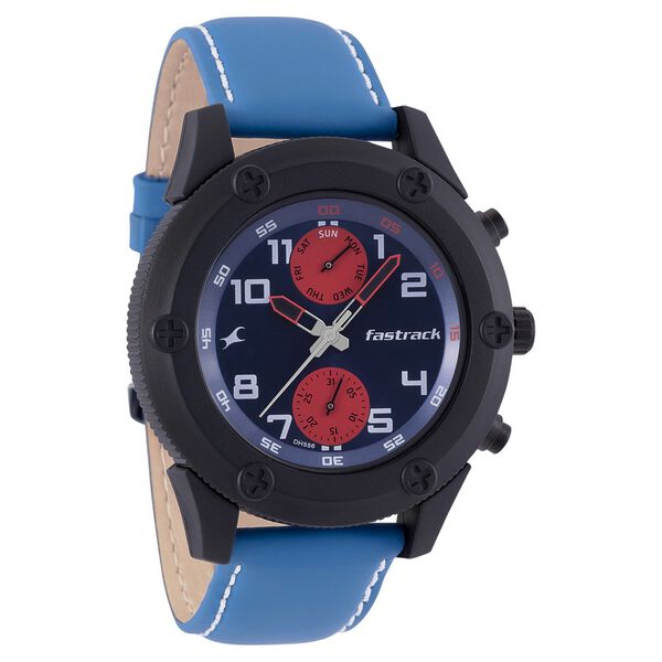 Fastrack Modular Quartz Analog Blue Dial Leather Strap Watch for Guys - image number 0