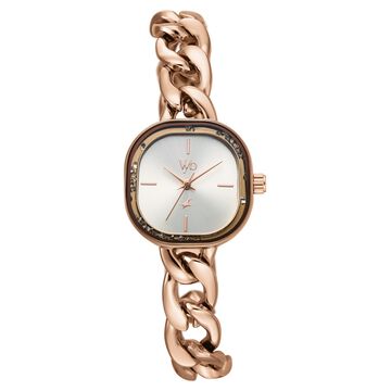 Vyb Starlet By Fastrack Quartz Analog Silver Dial Rose Gold Metal Strap Watch For Girls