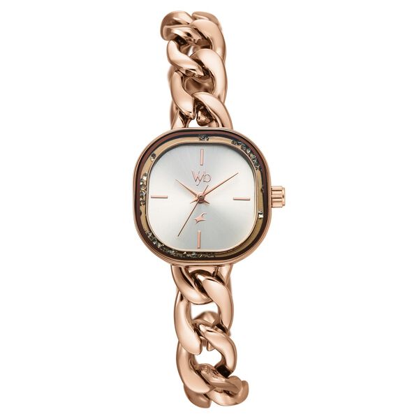 Vyb Starlet By Fastrack Quartz Analog Silver Dial Rose Gold Metal Strap Watch For Girls - image number 0