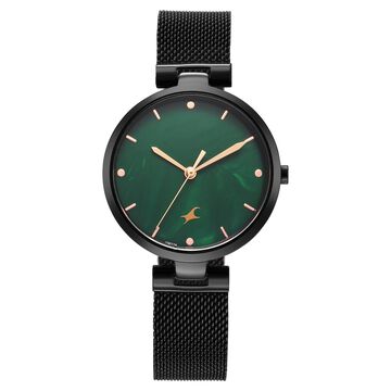 Fastrack Stunners X Quartz Analog Green Mother Of Pearl Dial Stainless Steel Strap Watch For Girls