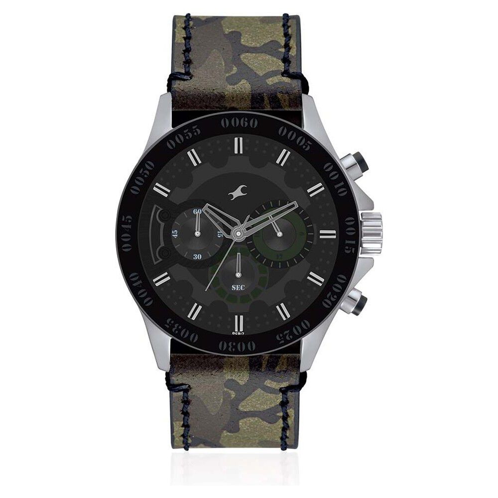 Buy Online Fastrack Quartz Chronograph Grey Dial Leather Strap Watch for Guys 3072sl09 Fastrack