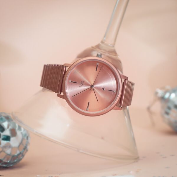 Vyb Bliss By Fastrack Quartz Analog Pink Dial Metal Strap Watch For Girls - image number 0