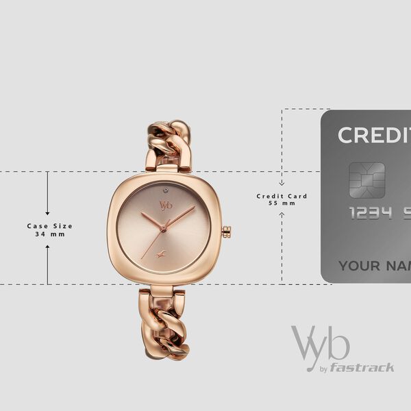 Vyb Spotlight By Fastrack Quartz Analog Rose Gold Dial Rose Gold Metal Strap Watch For Girls - image number 3