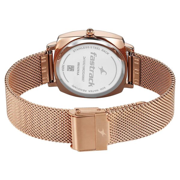Fastrack Stunners Quartz Analog Purple Dial Rose Gold Stainless Steel Strap Watch For Girls - image number 5