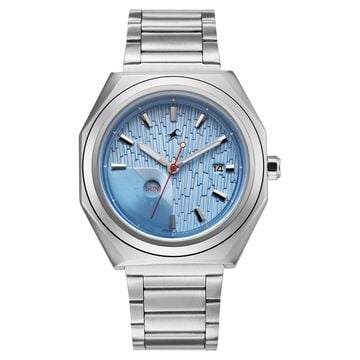 Fastrack Oceanyx 2.0 Analog Watch with Day Date for Men with Icy Blue Dial & Silver Metal Strap