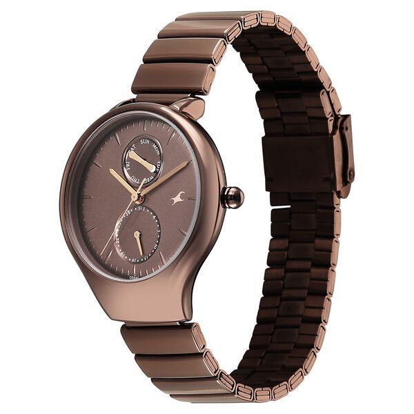 Fastrack Gelato brown multifunction metal strap watch with Chocolate dial for Girls - image number 2