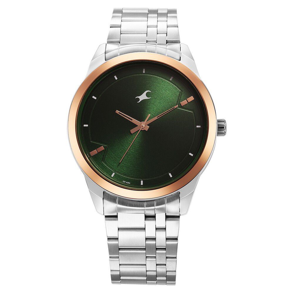 Buy Online Fastrack Stunners Quartz Analog Green Dial Metal Strap Watch for Guys 3308km03 Fastrack