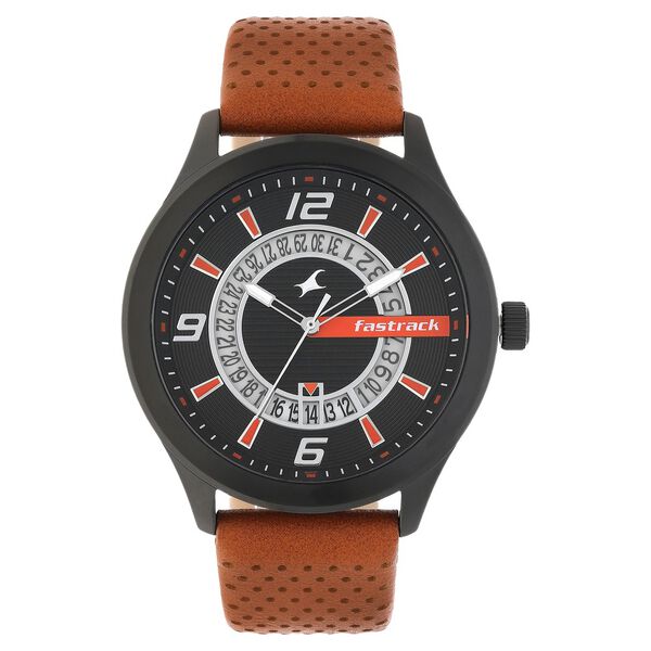 Fastrack Loopholes Quartz Analog with Date Black Dial Leather Strap Watch for Guys - image number 0