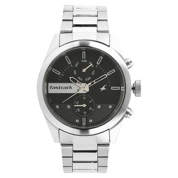 Fastrack All Nighters Quartz Multifunction Grey Dial Metal Strap Watch for Guys