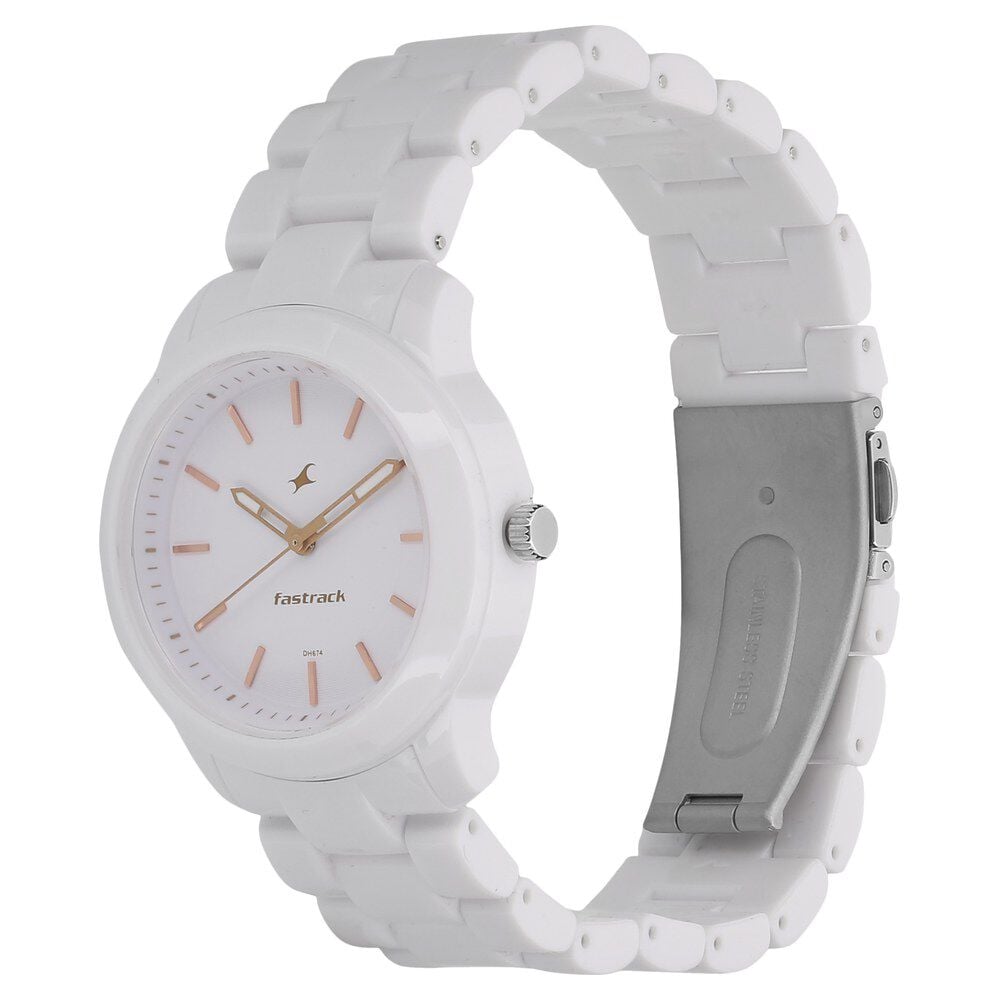 Buy Online Fastrack Trendies Quartz Analog White Dial Plastic Strap Watch for Girls ns68006pp02 Fastrack