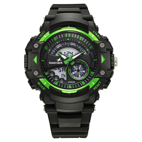 Fastrack StreetStyle Quartz Digital Black And Green Dial Black PU Strap Unisex Watch - image number 0