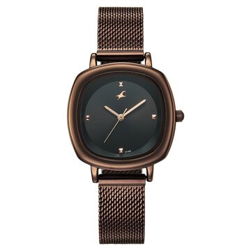 Fastrack Stunners Quartz Analog Black Dial Brown Stainless Steel Strap Watch For Girls