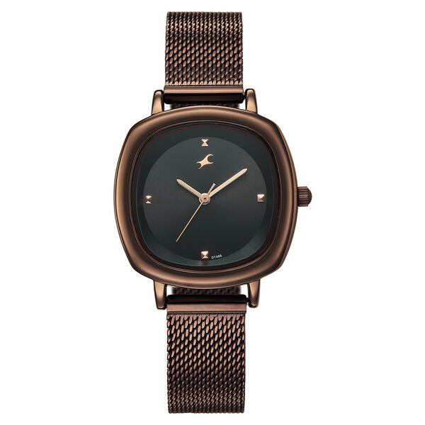 Fastrack Stunners Quartz Analog Black Dial Brown Stainless Steel Strap Watch For Girls - image number 0