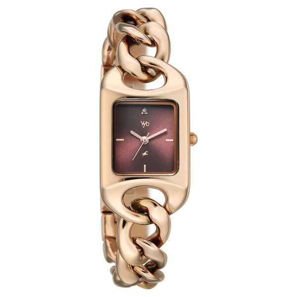 Vyb Prodigy By Fastrack Quartz Analog Maroon Dial Rose Gold Metal Strap Watch For Girls - image number 1