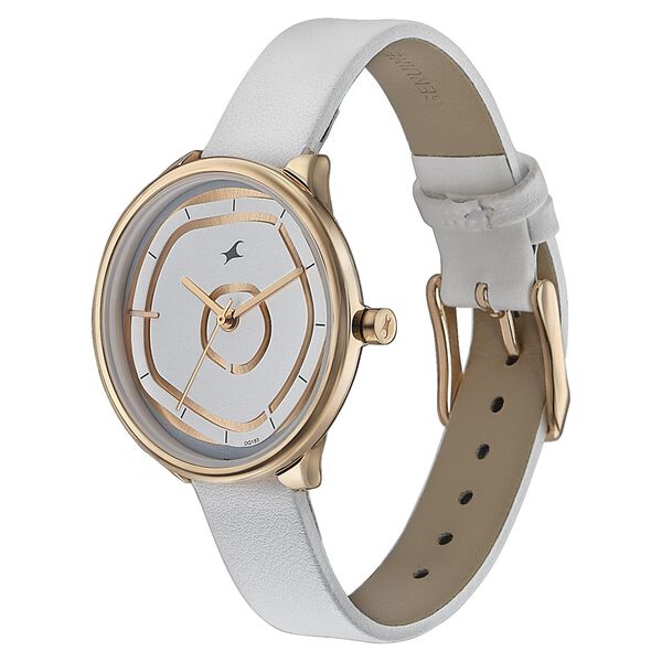 Fastrack Stunners Multifunction Rose Gold Dial White Leather Strap Watch For Girls - image number 2